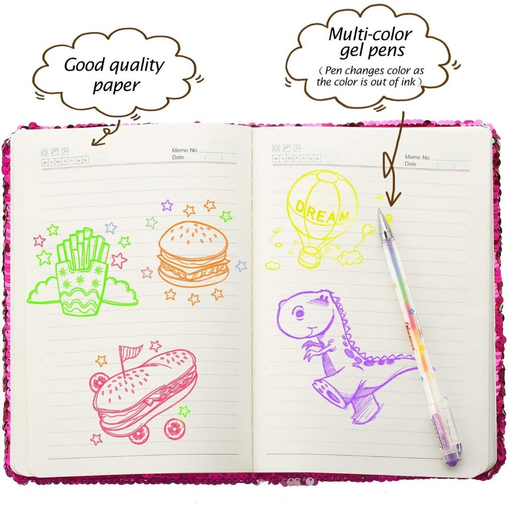 4 Pcs Sequin Girls Journal Valentines Journal Gift with Color Gel Ink Pens Glitt - Picture 4 of 6